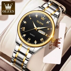 olevs luxury men’s quartz watch(black white)
