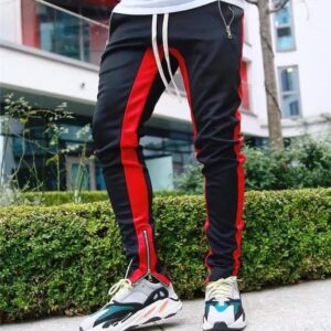 casual men's sweatpant trouser black + red